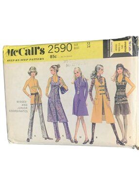 McCalls 2590 Misses Pant Shirt Dress Skirt Vest Sewing Pattern Size 12